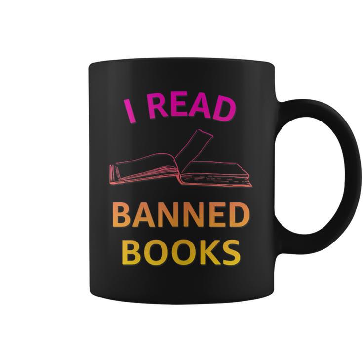 I Read Banned Books Pink-Yellow Literature Activist Graphic Print Coffee Mug