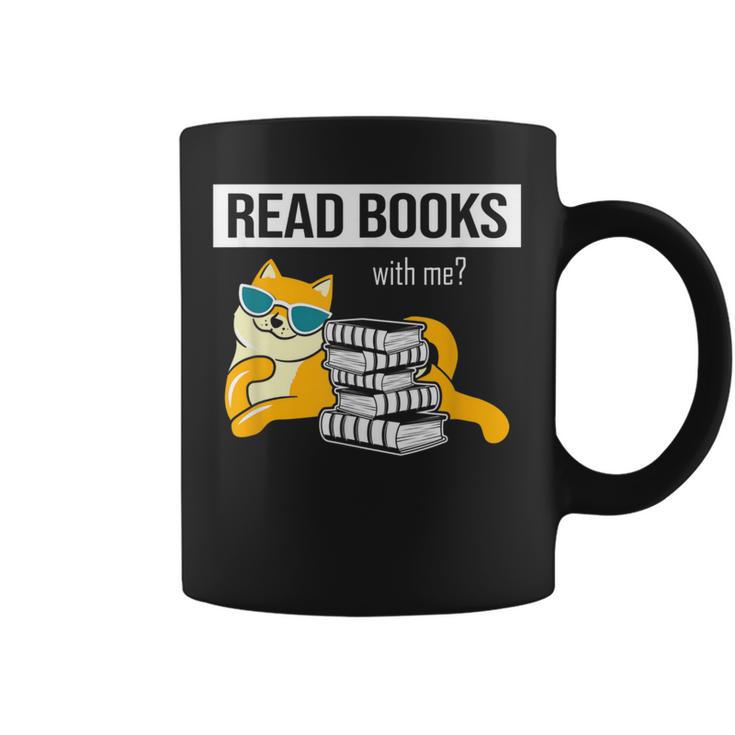 Read Books With Me Cat Lover Book Lover Librarian Reading Graphic Print Coffee Mug