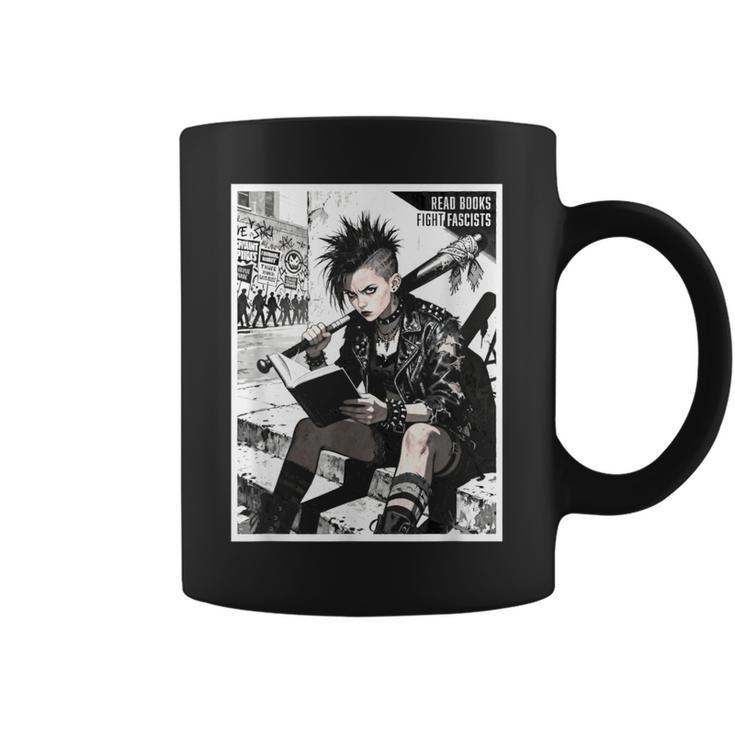 Read Books Fight Fascists Punk Girl Graphic Print Coffee Mug Read Books Fight Fascists Punk Girl Graphic Print Coffee Mug