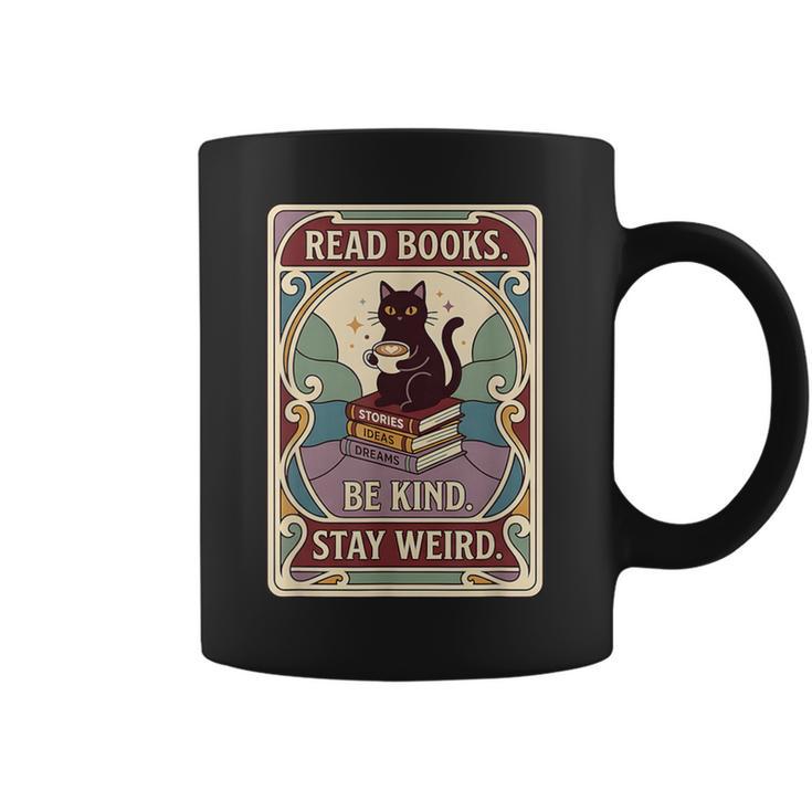 Read Books Be Kind Stay Weird Cat Tarot Card Coffee Reading Graphic Print Coffee Mug