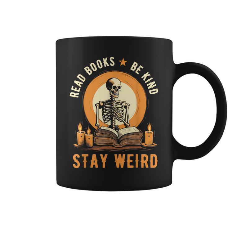 Read Books Be Kind Stay Weird Skeleton Reading Goth Bookish Graphic Print Coffee Mug