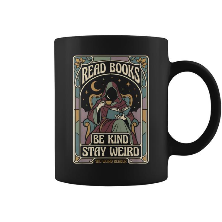 Read Books Be Kind Stay Weird Tarot Reaper Coffee Reading Graphic Print Coffee Mug