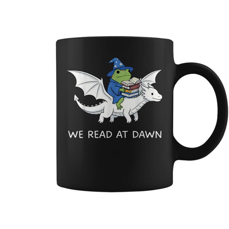 We Read At Dawn Bookish Frog Wizard Reading Graphic Print Coffee Mug