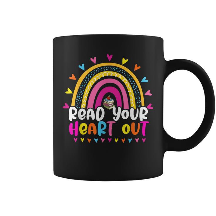 Read Your Heart Out Rainbow Teacher Reading Book Lover Men Women Girls Kids Graphic Print Coffee Mug