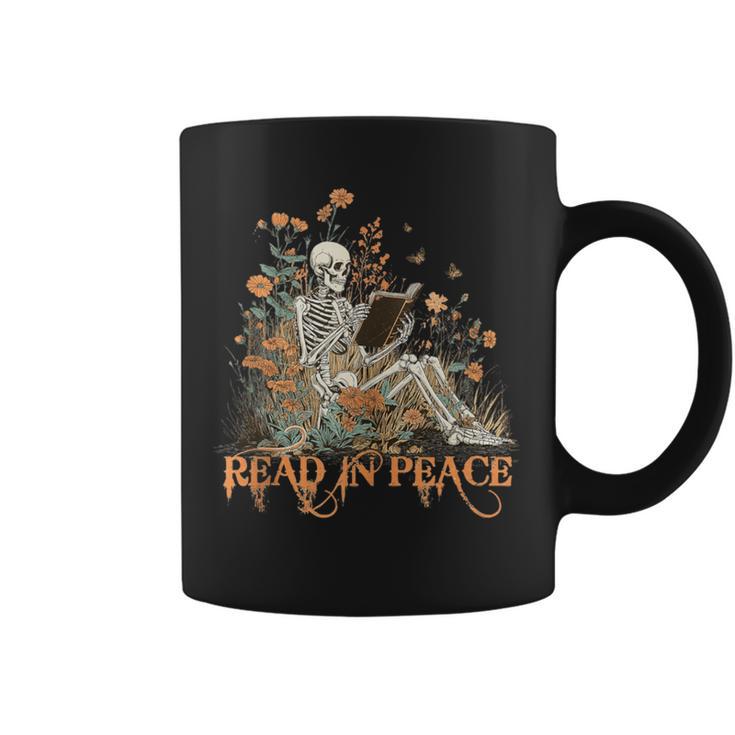 Read In Peace Skeleton Reading Book Halloween Bookish Graphic Print Coffee Mug