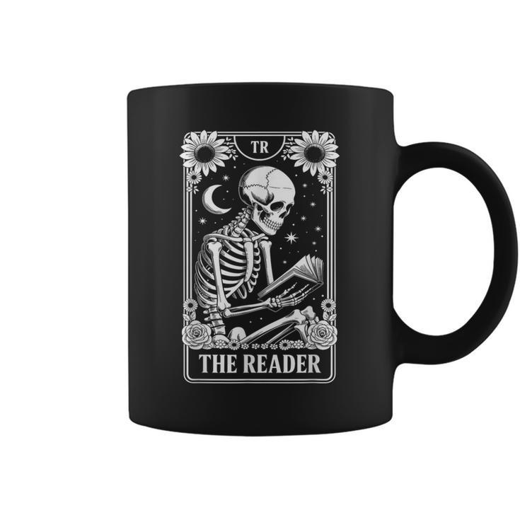 The Reader Tarot Card Book Lover Skeleton Reading Book Graphic Print Coffee Mug