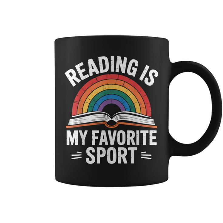 Reading Is My Favorite Sport Book Lover Saying Rainbow Graphic Print Coffee Mug