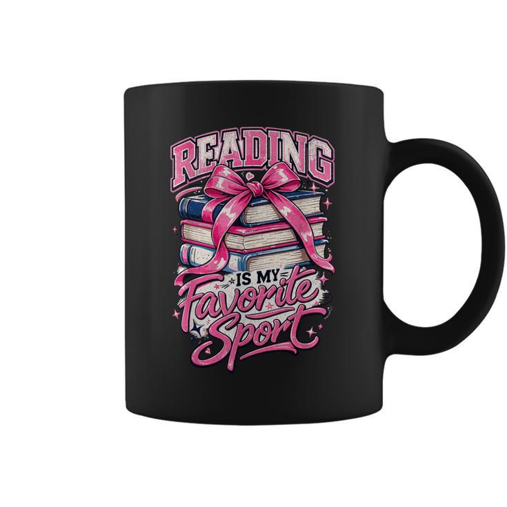 Reading Is My Favorite Sport Pink Bow Coquette Book Lover Graphic Print Coffee Mug