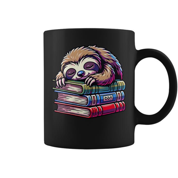 Reading Muffler Sloth On Stack Of Books Graphic Print Coffee Mug