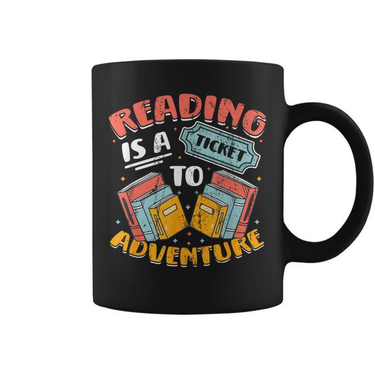 Reading Is A Ticket To Adventure Book Library Themed Graphic Print Coffee Mug