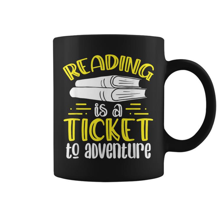 Reading Is A Ticket To Adventure Bookworm Book Reading Graphic Print Coffee Mug