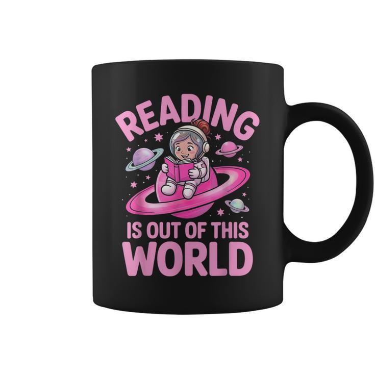 Reading Is Out Of This World Astronaut Reading Book Space Graphic Print Coffee Mug