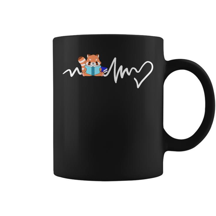 Red Panda Reading Book Heartbeat Graphic Print Coffee Mug