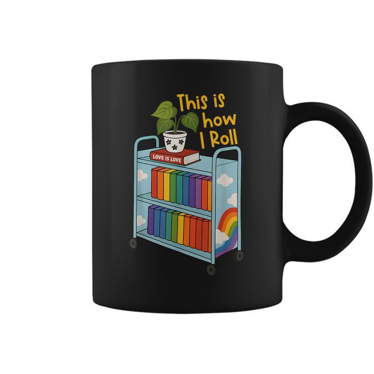 This Is How I Roll Rainbow Book Cart Queer Bookish Graphic Print Coffee Mug