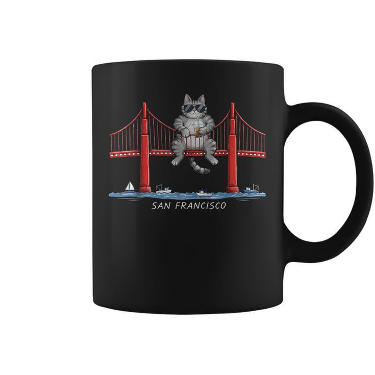 San Francisco Cat Golden Gate Bridge Iced Coffee Book Lover Graphic Print Coffee Mug