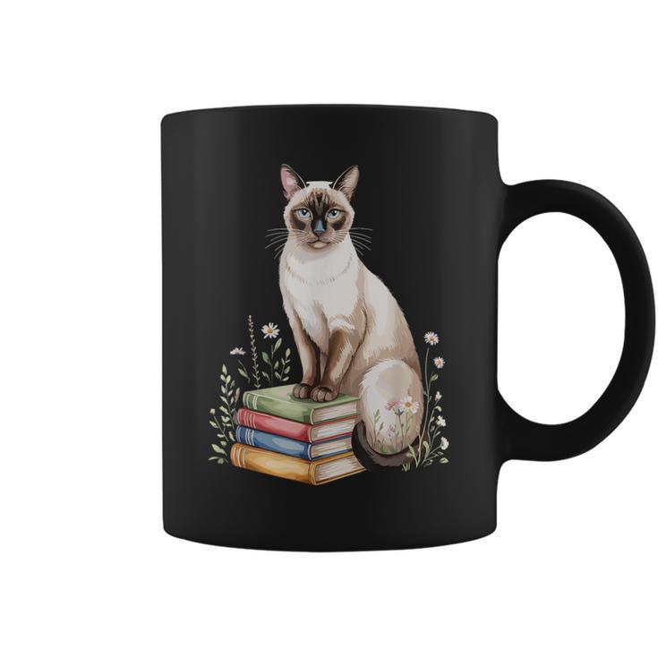 Siamese Cat Meezer Bookworm Flowers Book Reading Books Graphic Print Coffee Mug