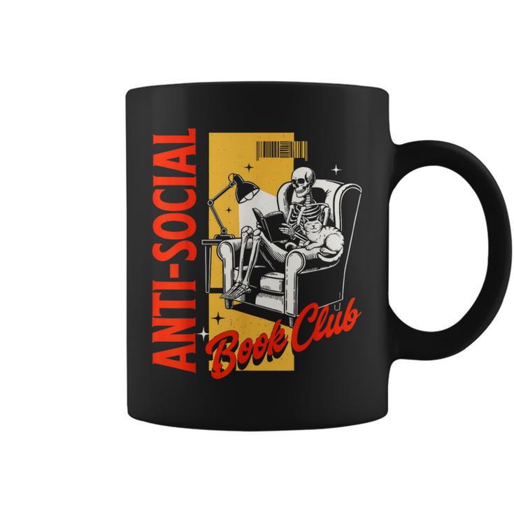 Skeleton Reads a Book Anti Social Book Club Graphic Print Coffee Mug