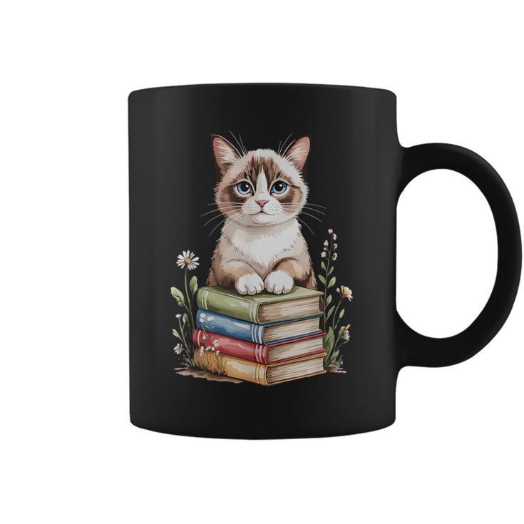 Snowshoe Cat Bookworm Flowers Book Reading Books Graphic Print Coffee Mug