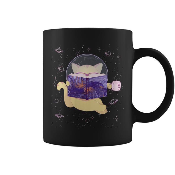 Space Cat Reading Book And Tea Space Cat Graphic Print Coffee Mug