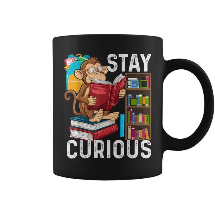 Stay Curious Monkey Reading Book Lover Bookworm Graphic Print Coffee Mug
