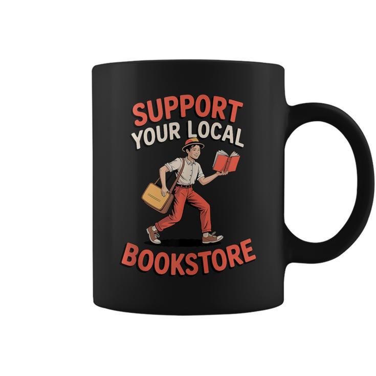 Support Your Local Bookstore Retro Book Lover Graphic Print Coffee Mug
