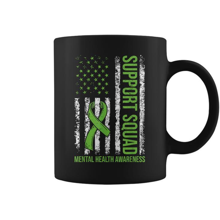 Support Mental Health Squad Awareness Us Flag Green Ribbon Coffee Mug