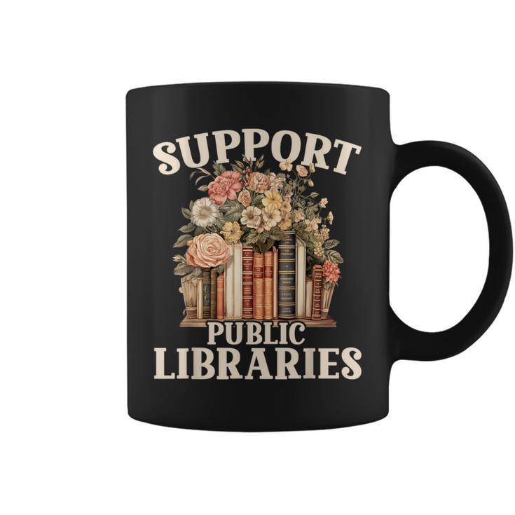 Support Public Libraries Floral Bookshelf Graphic Print Coffee Mug