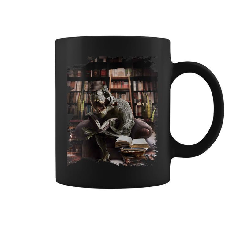 T-Rex Dinosaur Reading Books In Book Library Bookstore Graphic Print Coffee Mug