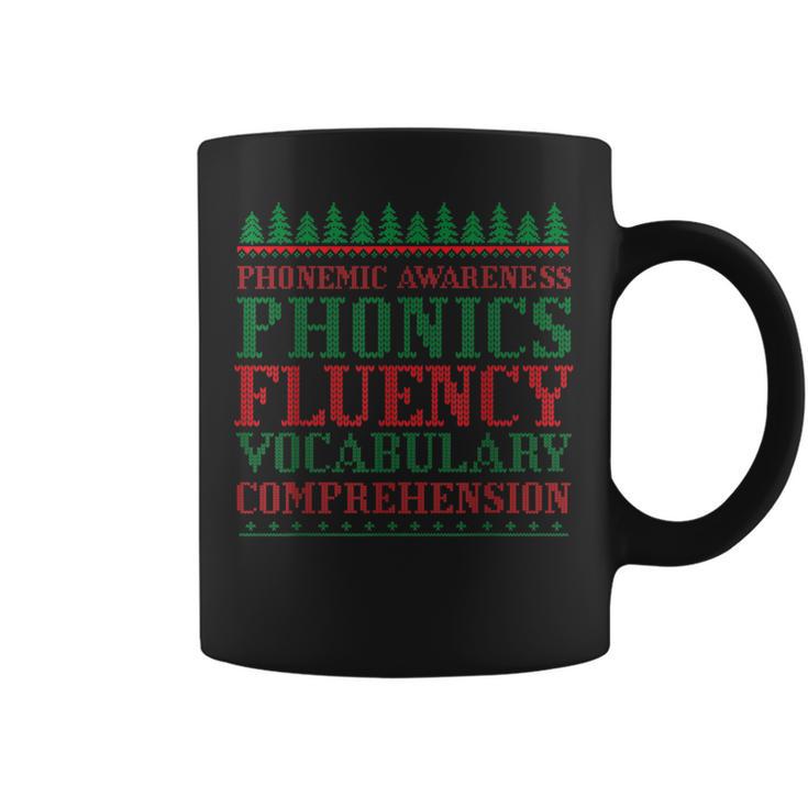 Teacher Ugly Sweater Christmas Science Of Reading Graphic Print Coffee Mug