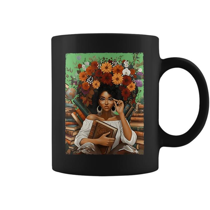 History Month Black Afro Girl Women Book Lovers Floral Graphic Print Coffee Mug
