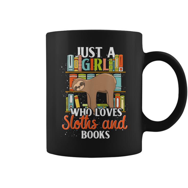 Tropical Zoo Animal Books Reading Sleeping Sloth Girl Graphic Print Coffee Mug
