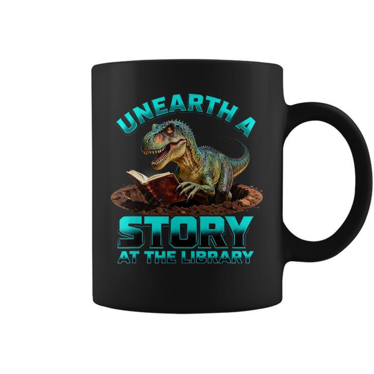 Unearth A Story At The Library Dinosaur Reading Graphic Print Coffee Mug