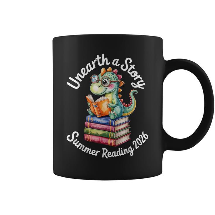 Unearth a Story Summer Reading 2026 Book Lover Dino Fun Graphic Print Coffee Mug