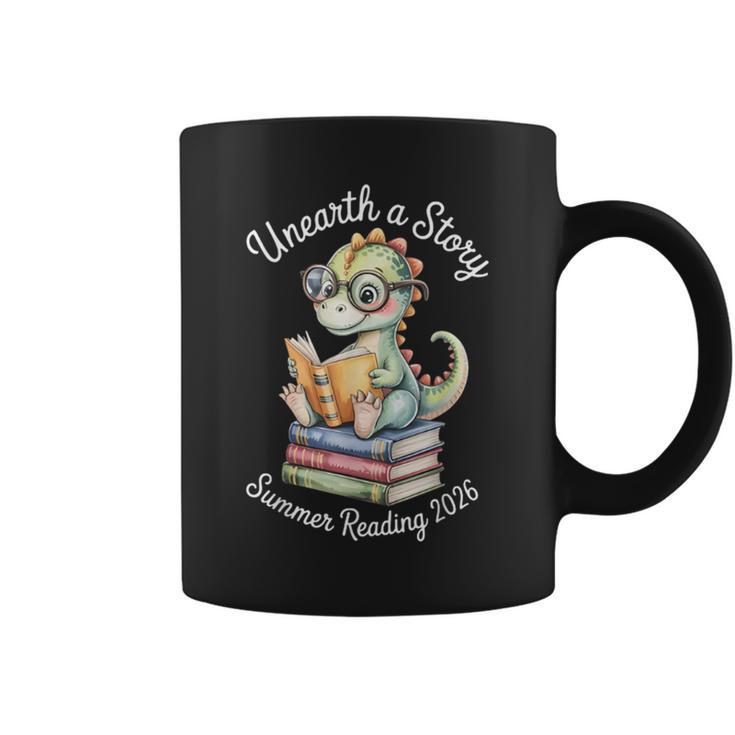 Unearth A Story Summer Reading 2026 Cute Dino Book Lover Graphic Print Coffee Mug