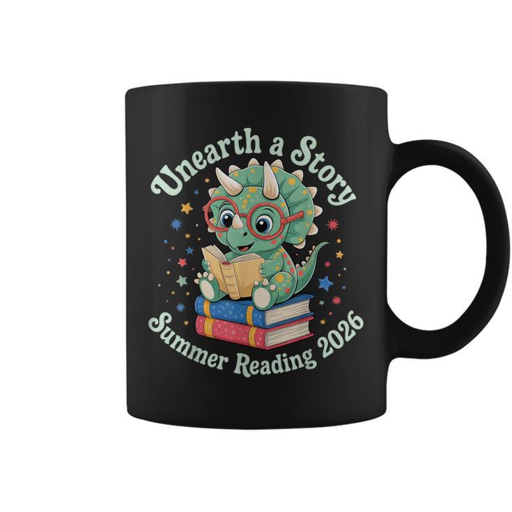 Unearth a Story Summer Reading 2026 Cute Dinosaur Book Lover Graphic Print Coffee Mug