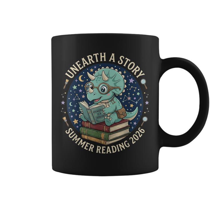 Unearth A Story Summer Reading 2026 Cute Dinosaur Reading Graphic Print Coffee Mug