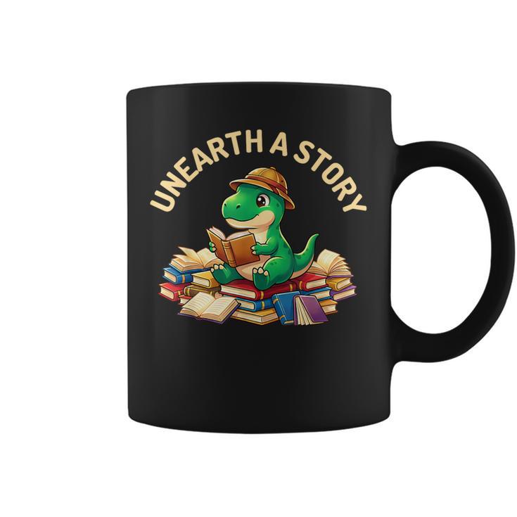 Unearth A Story Summer Reading 2026 Dinosaur Book Floral Graphic Print Coffee Mug