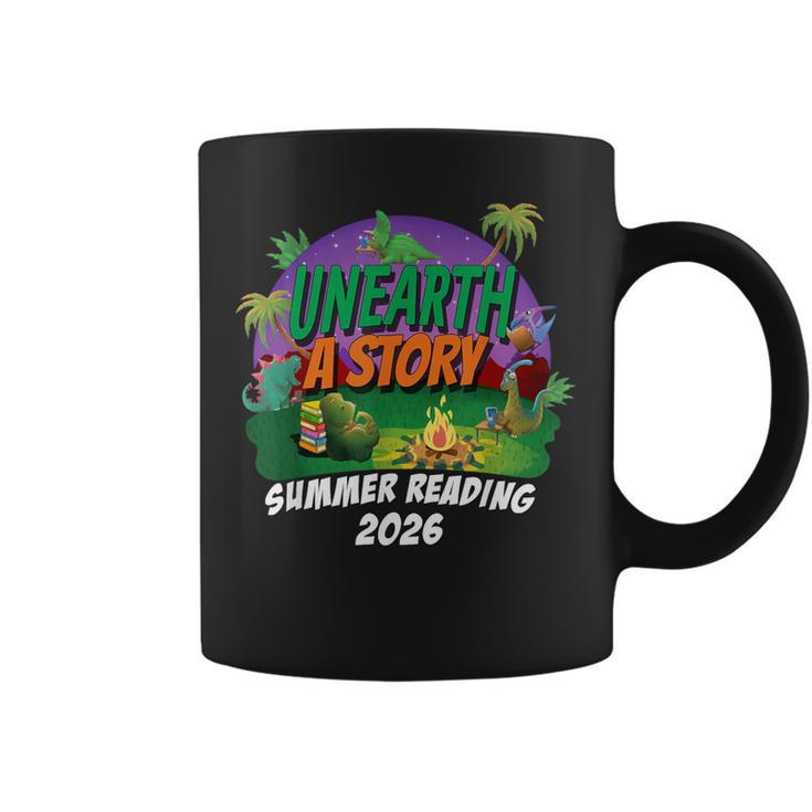 Unearth a Story Summer Reading 2026 Dinosaur T-Rex Book Graphic Print Coffee Mug
