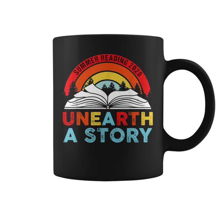 Unearth a Story Summer Reading 2026 Vintage Book Rainbow Graphic Print Coffee Mug