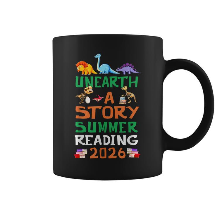 Unearth A Story Summer Reading Program 2026 Dinosaur Book Graphic Print Coffee Mug