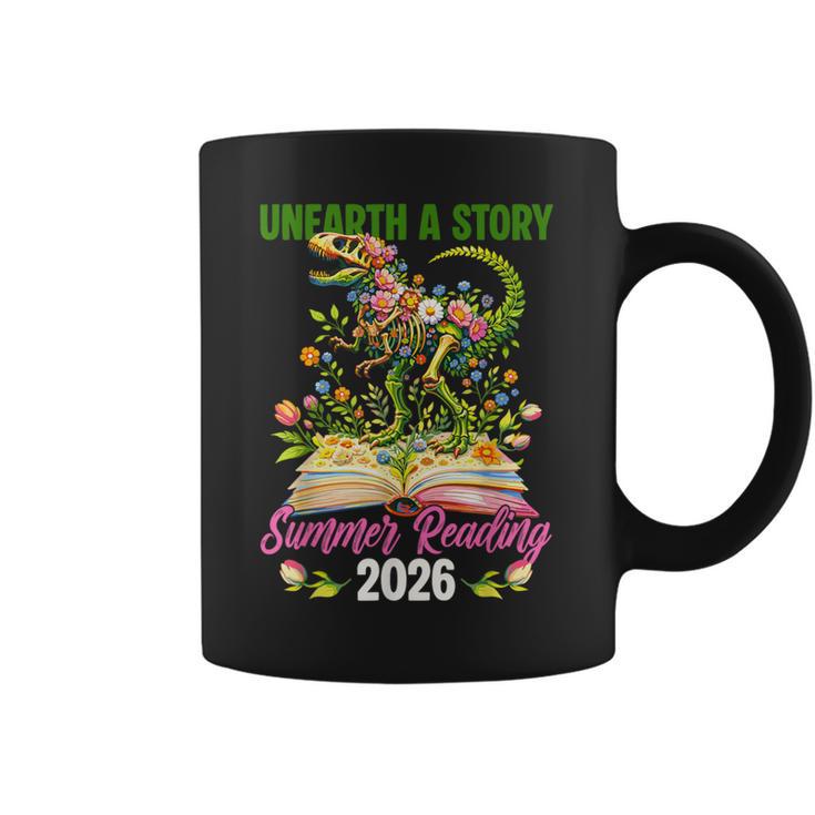 Unearth A Story T Rex Reading Book Floral Summer Reading Graphic Print Coffee Mug