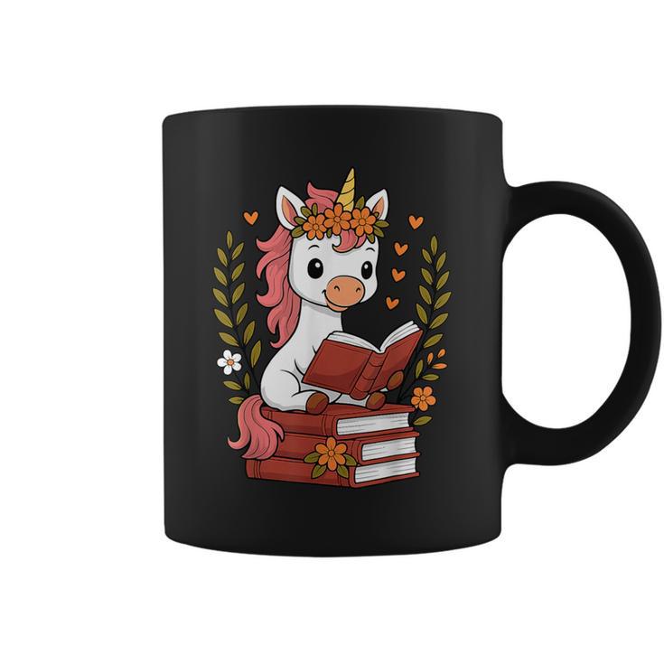 Unicorn Reading Book Graphic Unicorn With Book Floral Graphic Print Coffee Mug