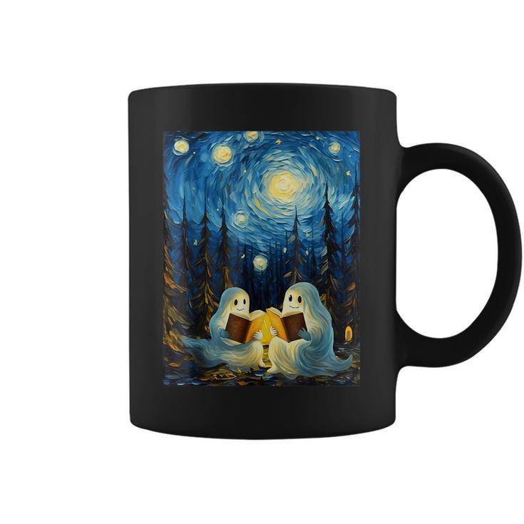 Van Gogh Starry Night Ghost Book Reading Camping Halloween Graphic Print Coffee Mug