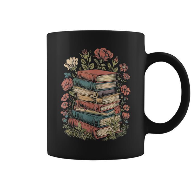 Vintage Books And Flowers Botanical Reading Illustration Graphic Print Coffee Mug