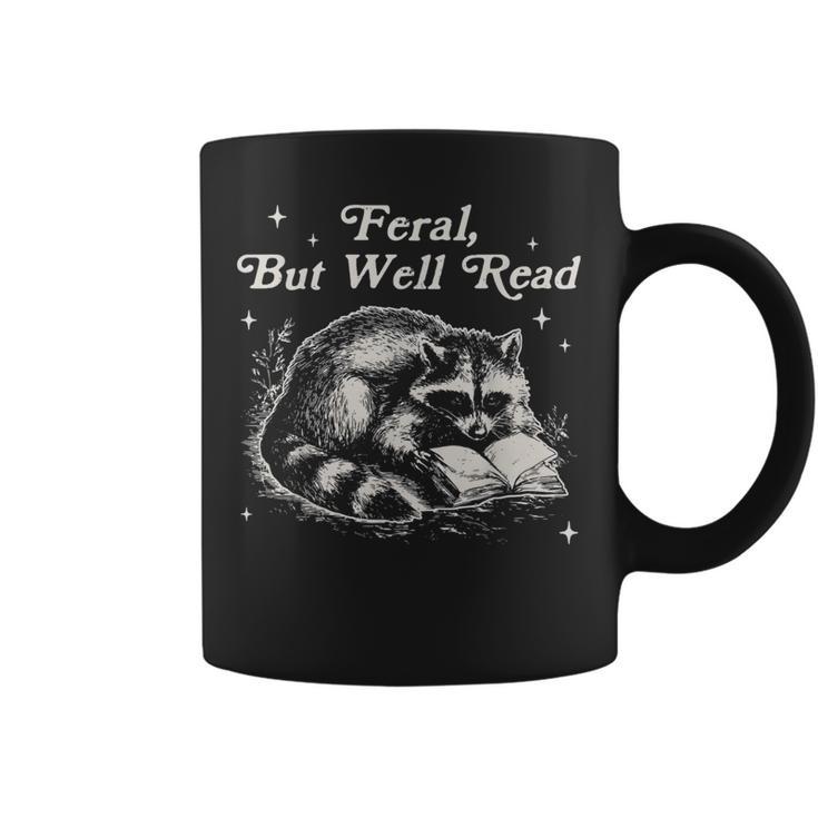 Vintage Feral But Well Read Raccoon Reading Book Lover Graphic Print Coffee Mug
