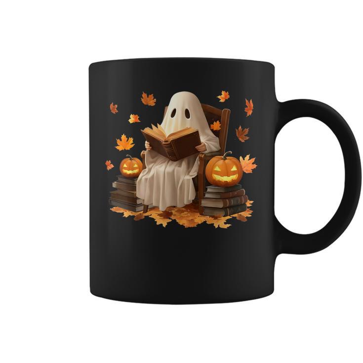 Vintage Ghost Reading Book Pumpkin Halloween Books Lover Graphic Print Coffee Mug