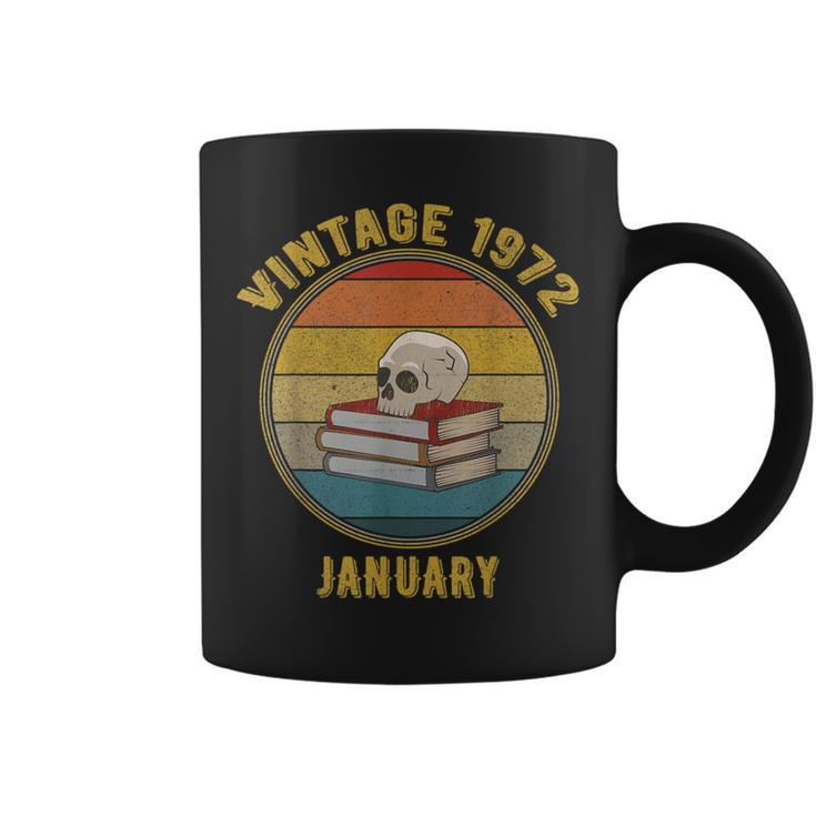 Vintage January 1972 Dark Academia Skull On Books Distressed Graphic Print Coffee Mug