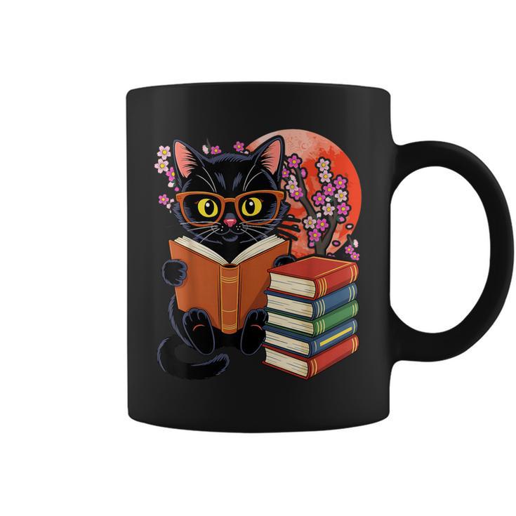 Vintage Japanese Cat Book Lovers Librarian Dad Teacher Graphic Print Coffee Mug