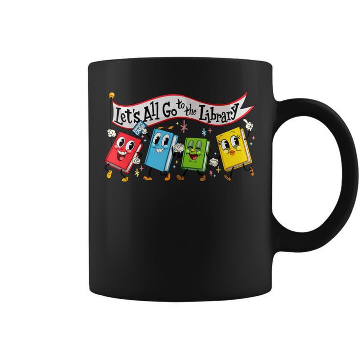 Vintage Let's All Go To The Library Meme Book Reading Graphic Print Coffee Mug
