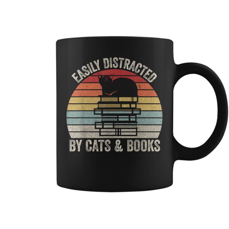 Vintage Retro Easily Distracted By Cats And Books Cat Graphic Print Coffee Mug